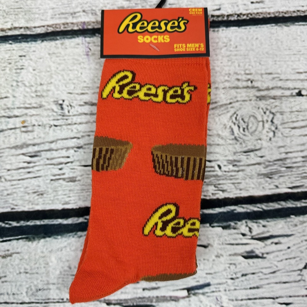 Reese's Socks 🆕 Crew One Pair Men's Shoe [Size‎ 6-12] Orange Novelty